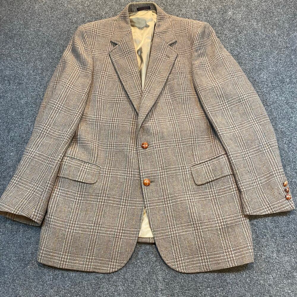 Alexander Shields Mens 46R Tan Plaid 100% Wool Sports Coat Suit Jacket Blazer